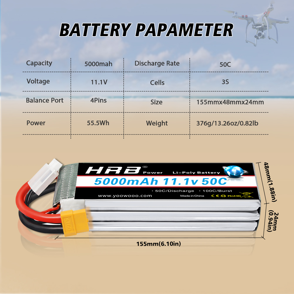 แบตเตอรี่ลิโพ HRB 2S 3S 4S 6S  - 6S Lipo Battery 22.2V 5000Mah บทวิจารณ์และราคา
