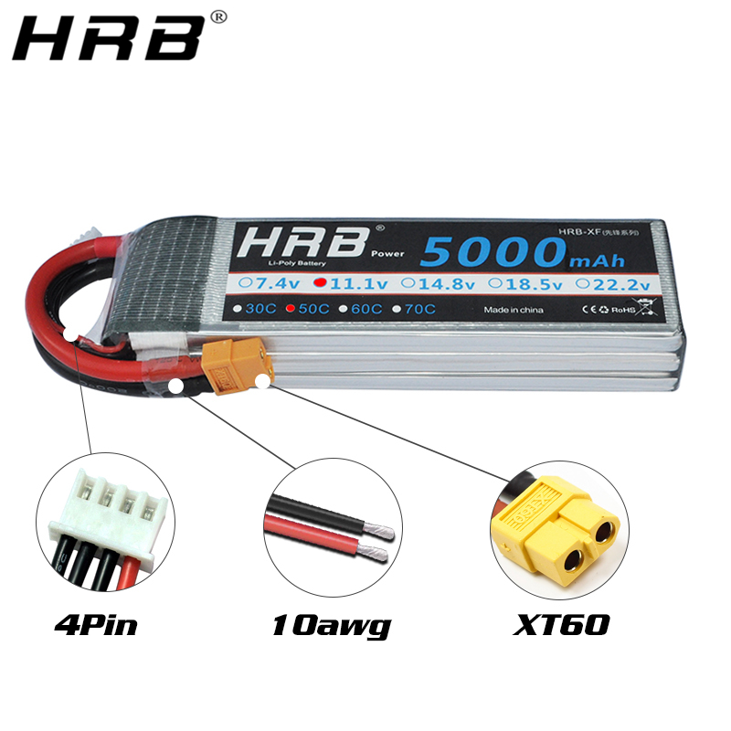 แบตเตอรี่ลิเธียม HRB 4S 14.8V  - 4S Lipo Battery 14.8V 6000Mah บทวิจารณ์และราคา